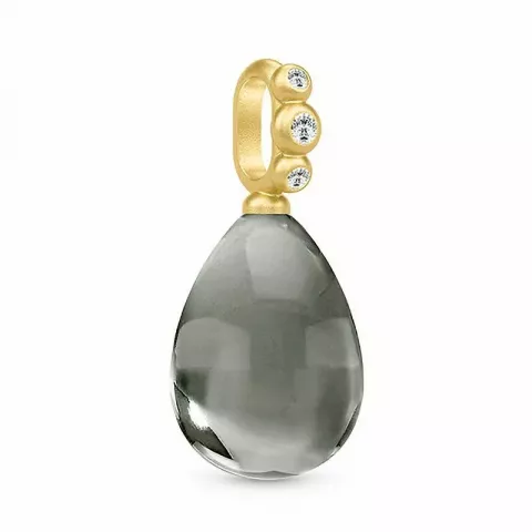 Julie Sandlau Tropfen Anhänger in Silber mit 22 Karat Vergoldung grauem Bergkristall weißem Zirkon