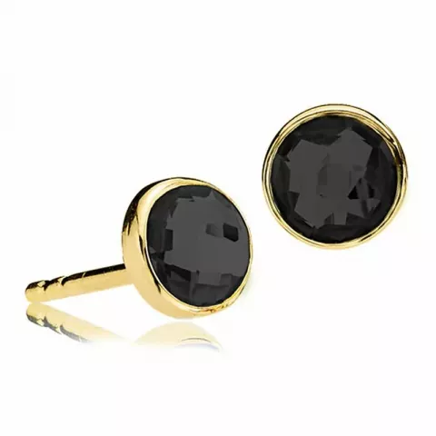 6 mm Izabel Camille runden schwarzem Onyx Ohrringe in vergoldetem Sterlingsilber schwarzen Onyxen