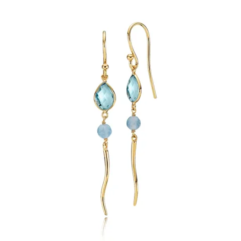 Izabel Camille Marie lange Ohrringe in vergoldetem Sterlingsilber blauem Schmuckstein weißem Quarz