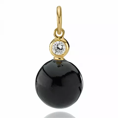 Elegant Izabel Camille runder schwarz Onyx Anhänger in vergoldetem Sterlingsilber weißem Zirkon schwarz Onyx