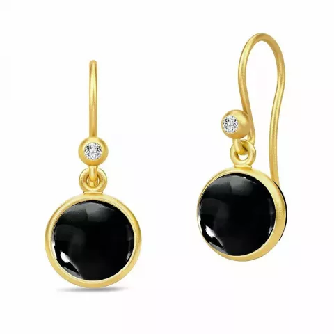 Julie Sandlau runden schwarzem Ohrringe in vergoldetem Sterlingsilber schwarz Bergkristall weißem Zirkon