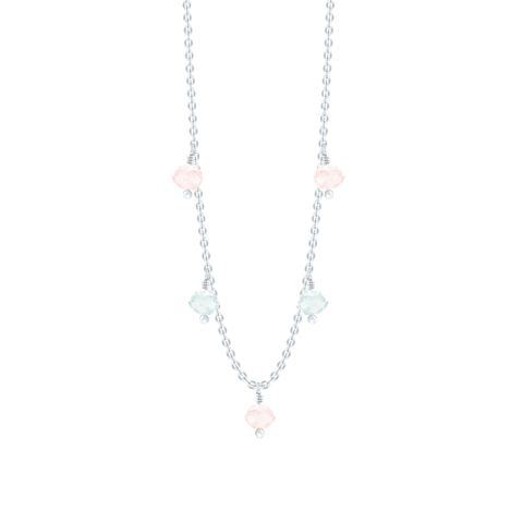 ID Fine IDN026SLBLUE/ROSE Ibiza Halskette in Silber altrosa Quarz blauem Aquamarin