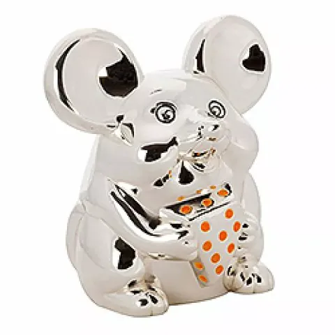 Taufgeschenk: maus mit käse sparschwein in versilbert 