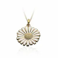 Kollektionsmuster Scrouples Marguerite Anhänger mit Halskette in vergoldetem Sterlingsilber weißem Emaille