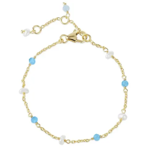 Kollektionsmuster blauem Chalzedon Armband aus vergoldetem Sterlingsilber - Loom Stones