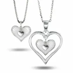 Pia und Per Herz Mutter und Tochter in Silber weißem Emaille