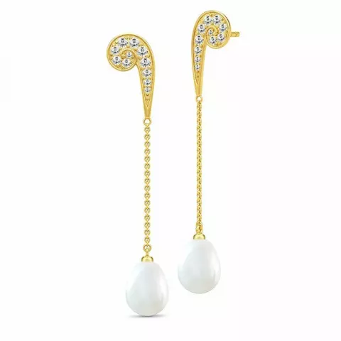 Julie Sandlau lange Perle Ohrringe in vergoldetem Sterlingsilber weißem Zirkon