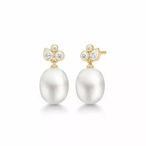 Julie Sandlau Treasure weißen Perle Ohrstecker in vergoldetem Sterlingsilber weißem Zirkon
