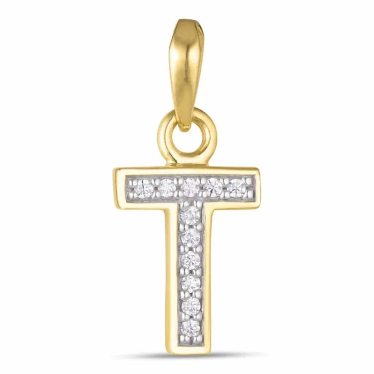 buchstab t Zirkon Anhänger aus 9 Karat Gold