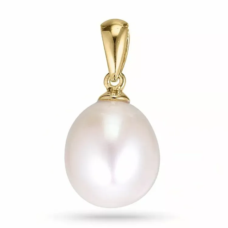 Ovaler perle anhänger in 14 karat gold