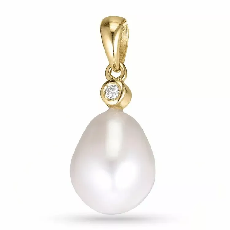Ovaler perle diamantanhänger in 14 karat gold 0,02 ct