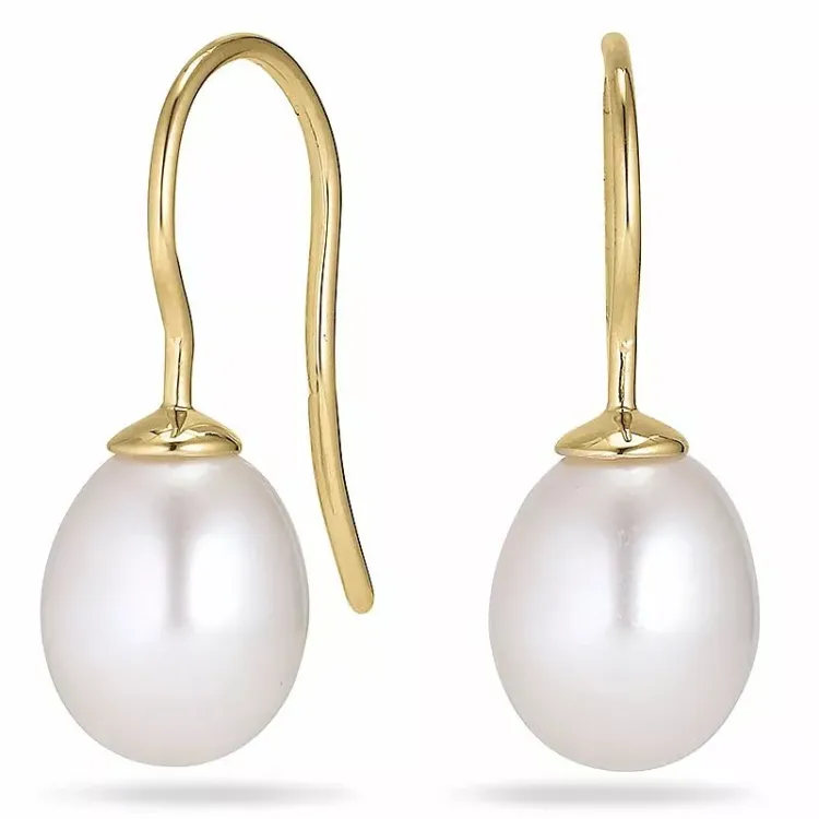 Ovalen 9 - 10 mm süßwasserperle, aaa-qualität ohrringe in 14 karat gold mit