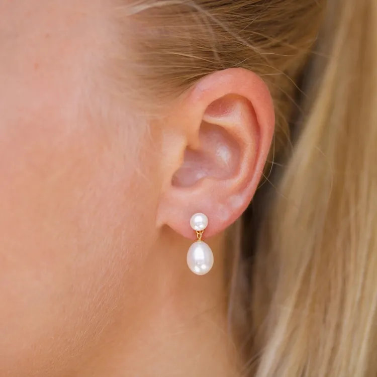 7 - 8 mm Perle Ohrringe in vergoldetem Silber