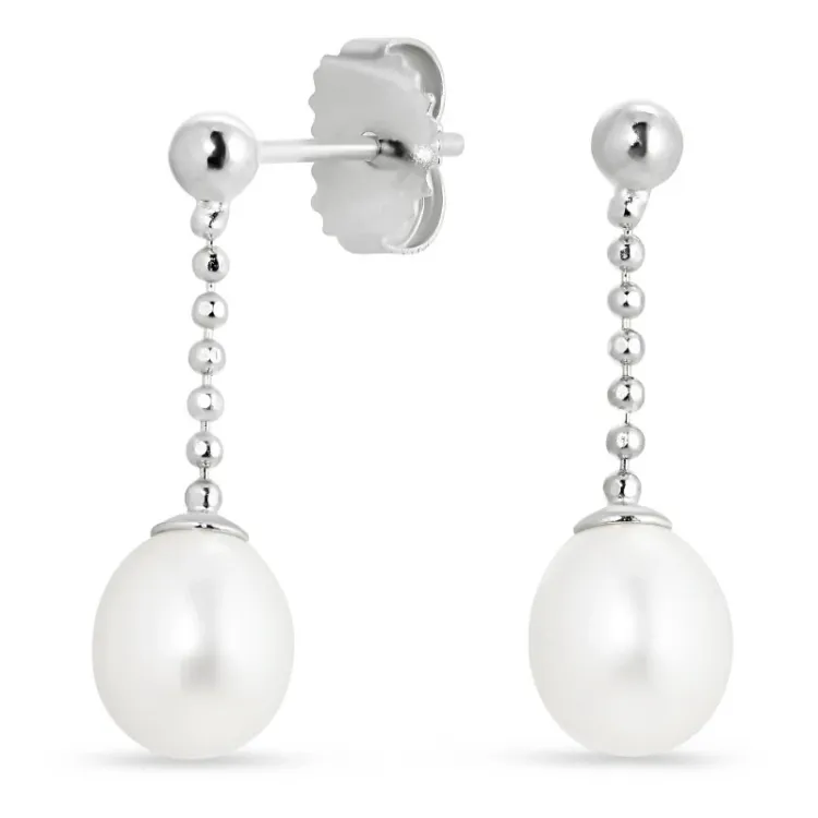 lange Perle Ohrringe in Silber