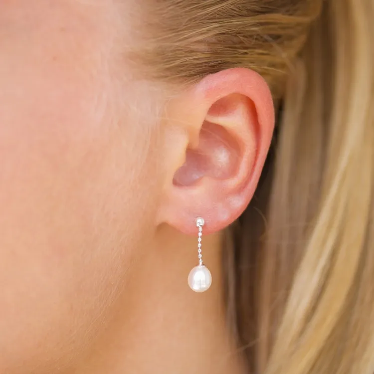 lange Perle Ohrringe in Silber