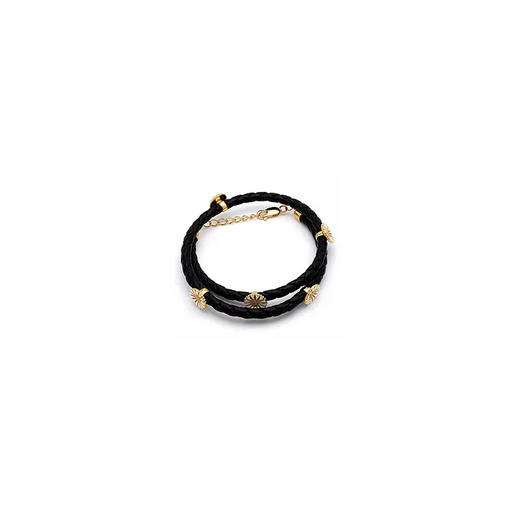 Armband aus Leder und Marguerite Anhänger aus vergoldetem Sterlingsilber