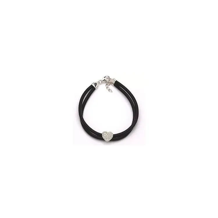 Herz Armband aus Leder und Herzförmiger Anhänger aus rhodiniertem Silber