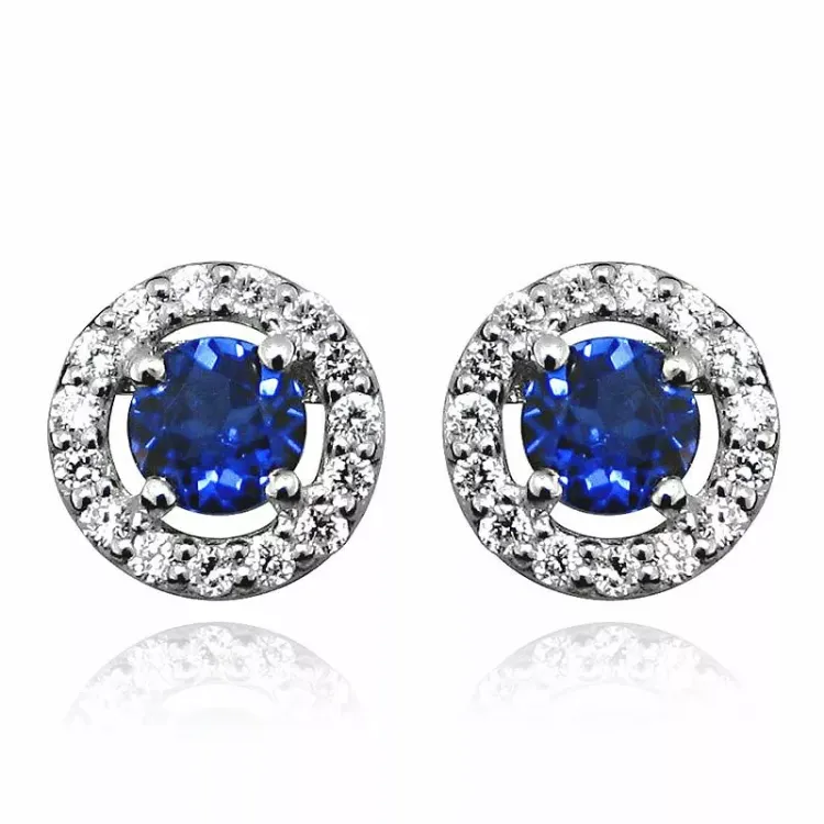 Runden blauem bling bling Ohrringe in rhodiniertem Silber