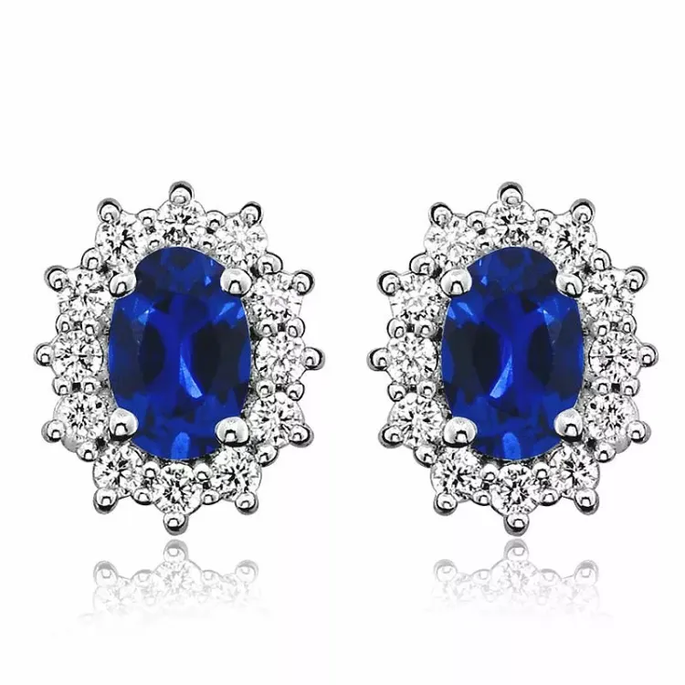 blauem nanoglas Rosettenohrstecker in rhodiniertem Silber