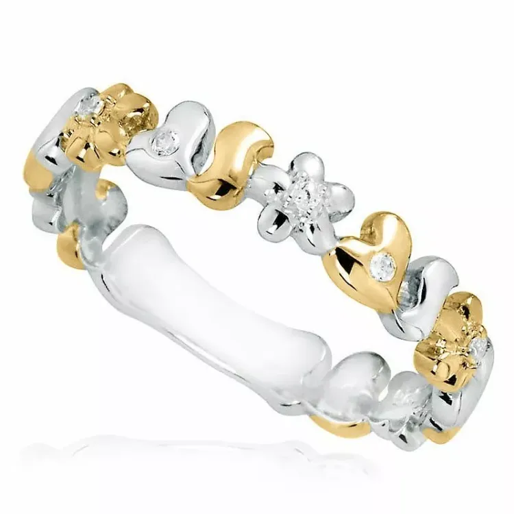 Eng herz ring aus rhodiniertem silber mit vergoldetem sterlingsilber