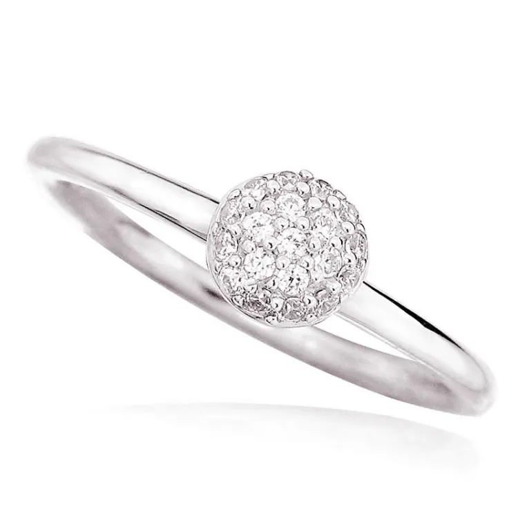Einfacher runder weißem zirkon ring aus rhodiniertem silber