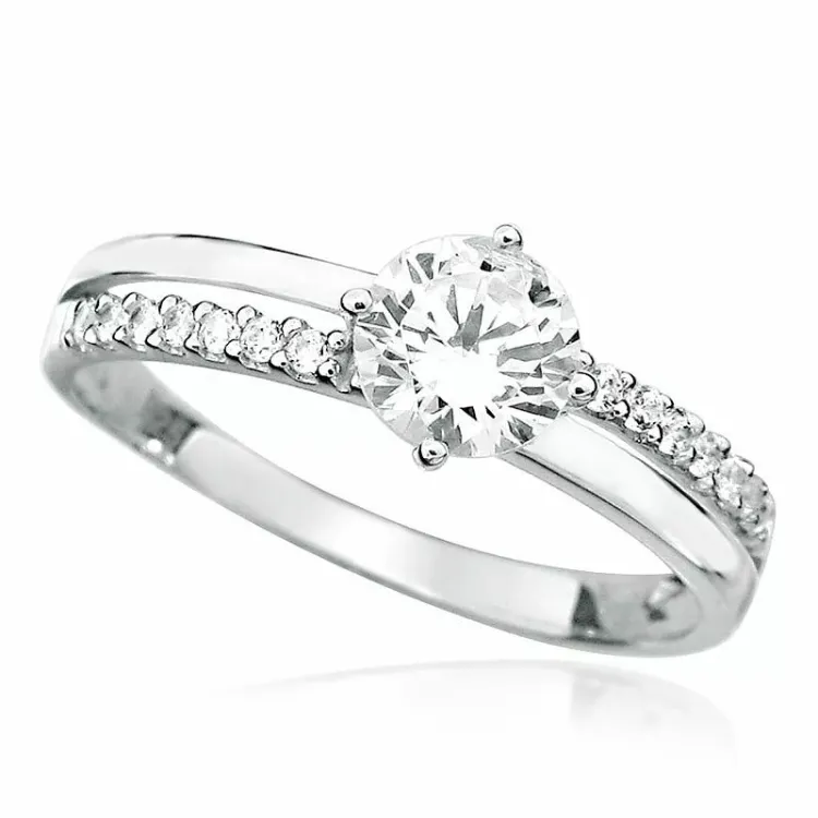runder weißem Zirkon Ring aus rhodiniertem Silber