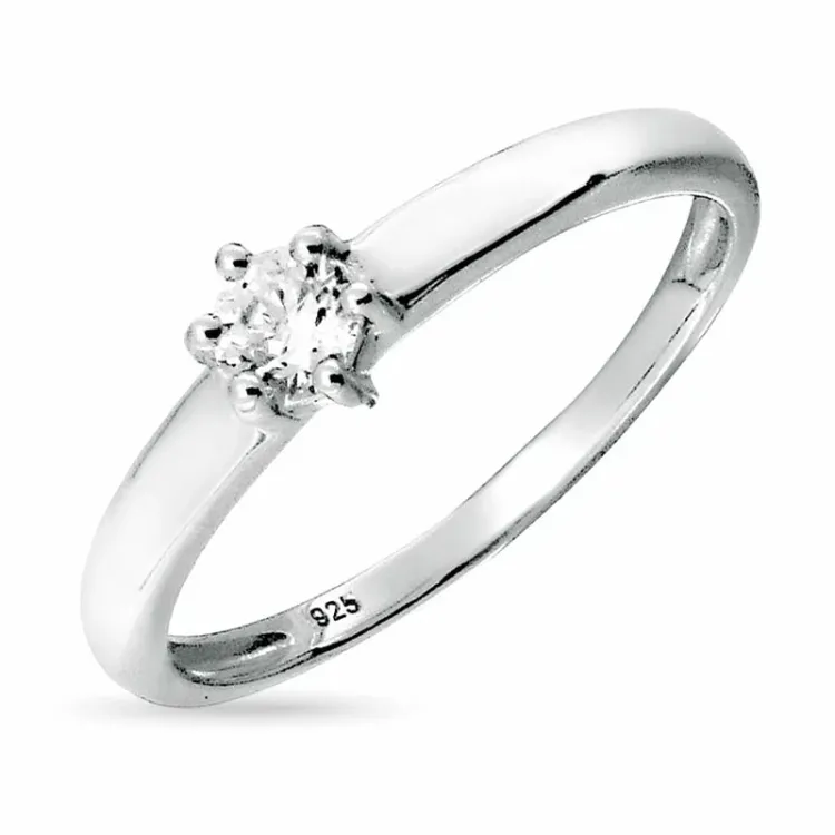 runder weißem Zirkon Ring aus rhodiniertem Silber
