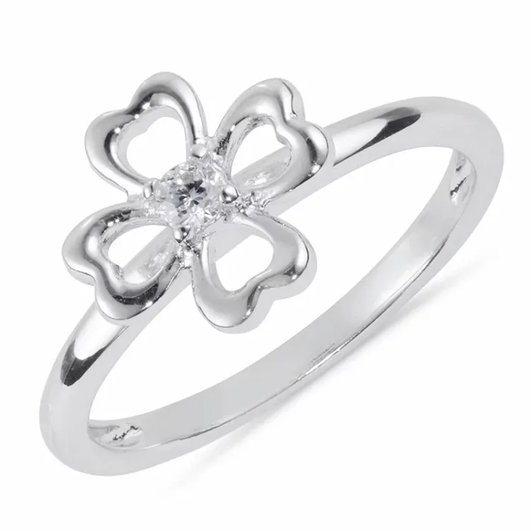 Blumen weißem Ring aus rhodiniertem Silber