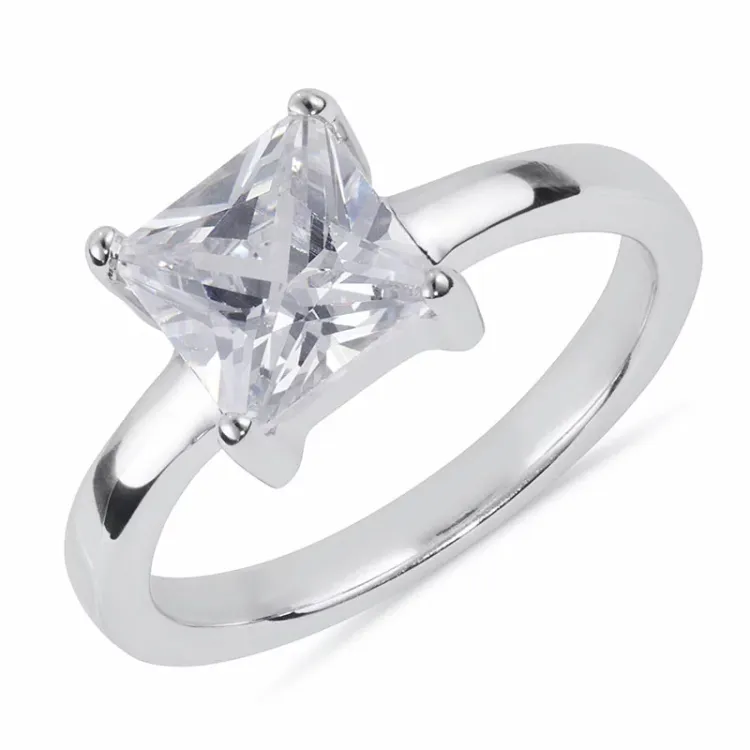 viereckigem weißem Zirkon Ring aus rhodiniertem Silber