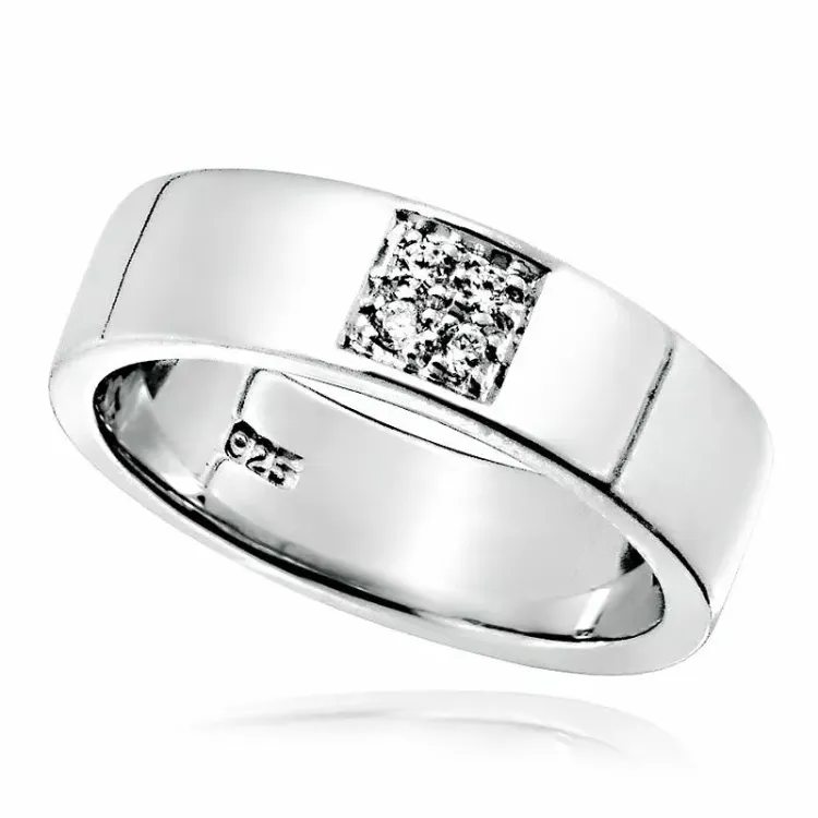Breit weißem zirkon ring aus rhodiniertem silber