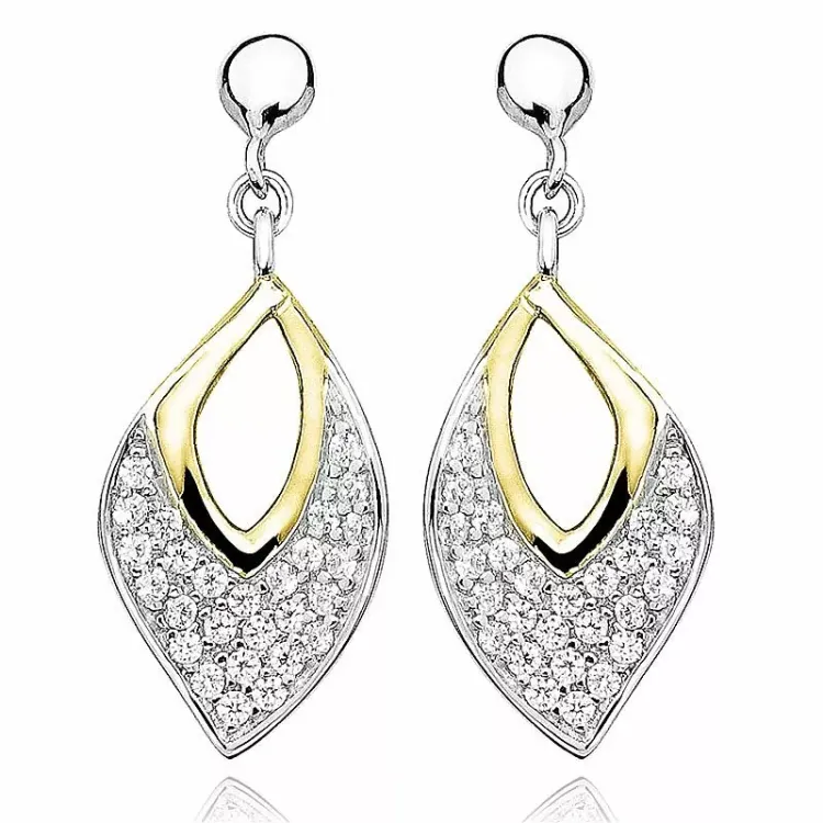 Blatt Zirkon Ohrringe in Silber mit vergoldetem Silber