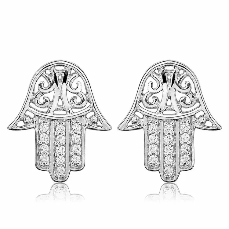 Großen Hamsas Hand Zirkon Ohrringe in Silber