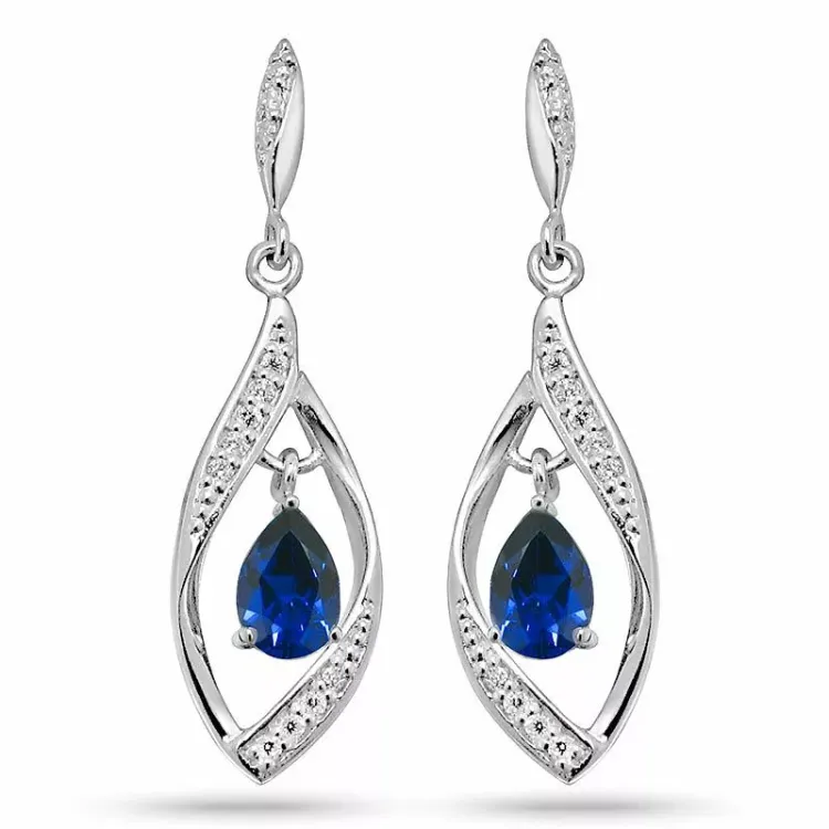 blauem Ohrstecker in rhodiniertem Silber