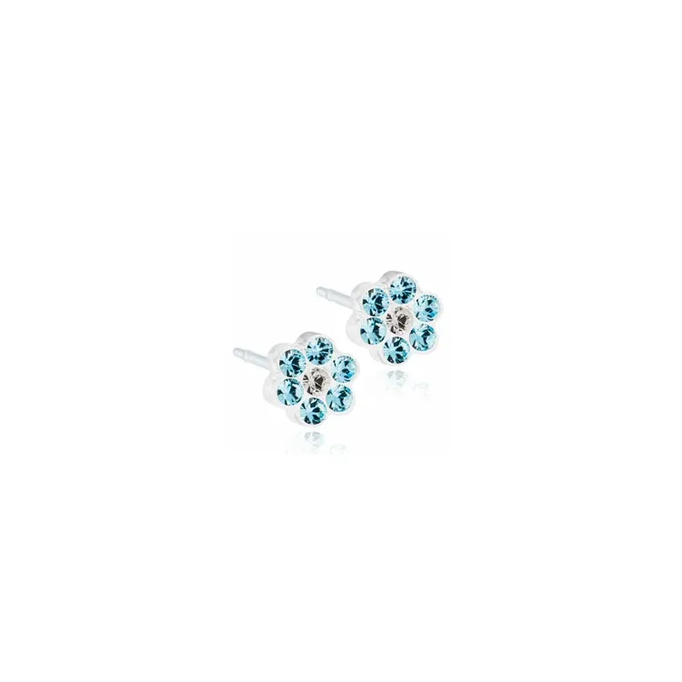 Kleinen Blomdahl Blume Ohrringe in Kunststoff blauen Swarovski-Kristalle weißen Swarovski-Kristalle