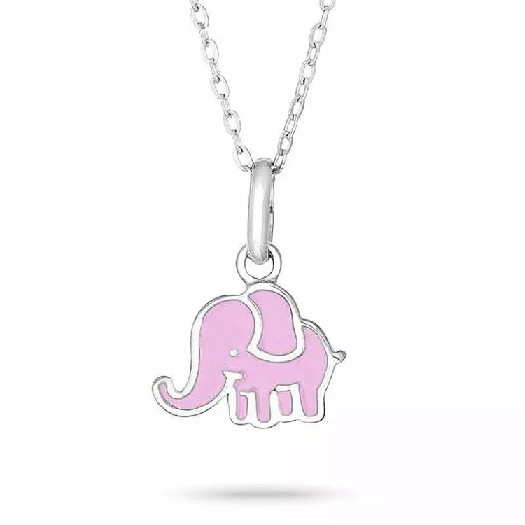 NORDAHL ANDERSEN Elefant Anhänger mit Halskette in rhodiniertem Silber rosa Emaille