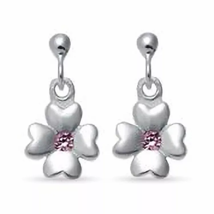 länglicher NORDAHL ANDERSEN Blume Ohrringe in rhodiniertem Silber rosa Zirkon