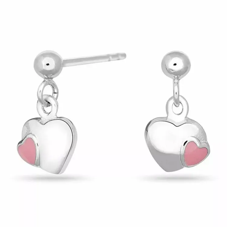 NORDAHL ANDERSEN Herz Ohrringe in rhodiniertem Silber rosa Emaille