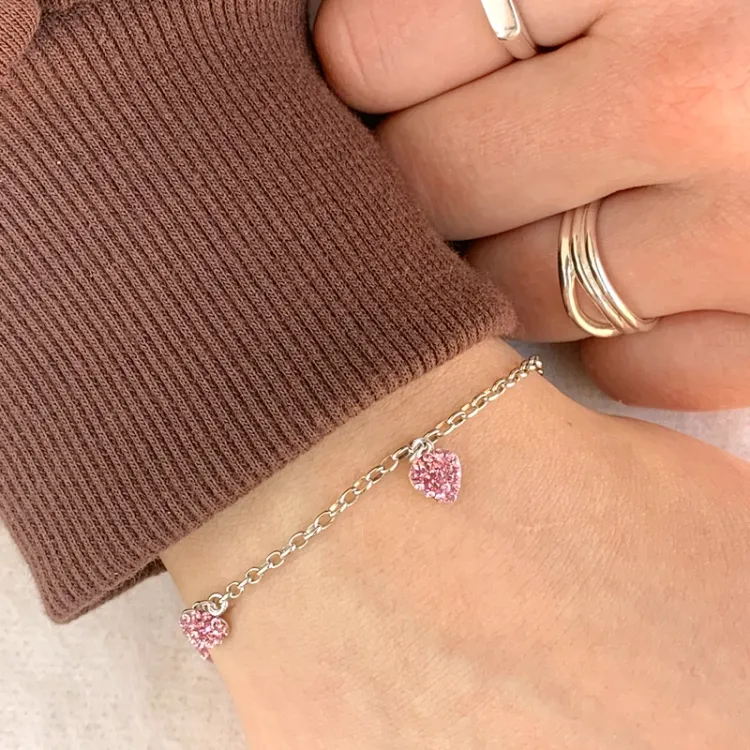 Kinder NORDAHL ANDERSEN Herz Armband in rhodiniertem Silber rosa Zirkon