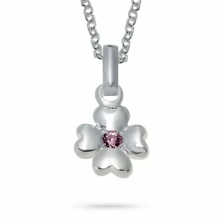 NORDAHL ANDERSEN Blume Anhänger mit Kette in rhodiniertem Silber rosa Zirkon