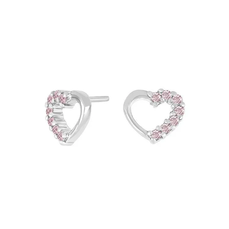 Herz Ohrringe in Silber pink Zirkon