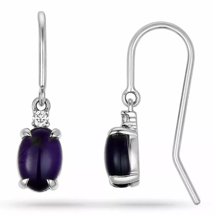 ovalen Amethyst Diamantohrringe in 14 Karat Weißgold mit Amethyst und Diamant 