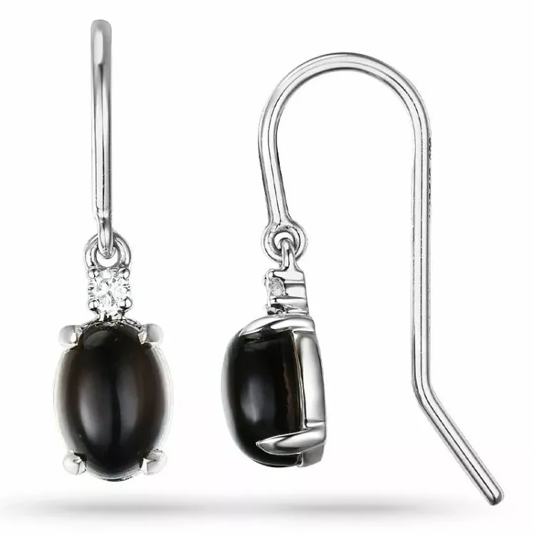ovalen Quarz Diamantohrringe in 14 Karat Weißgold mit Quarz und Diamant