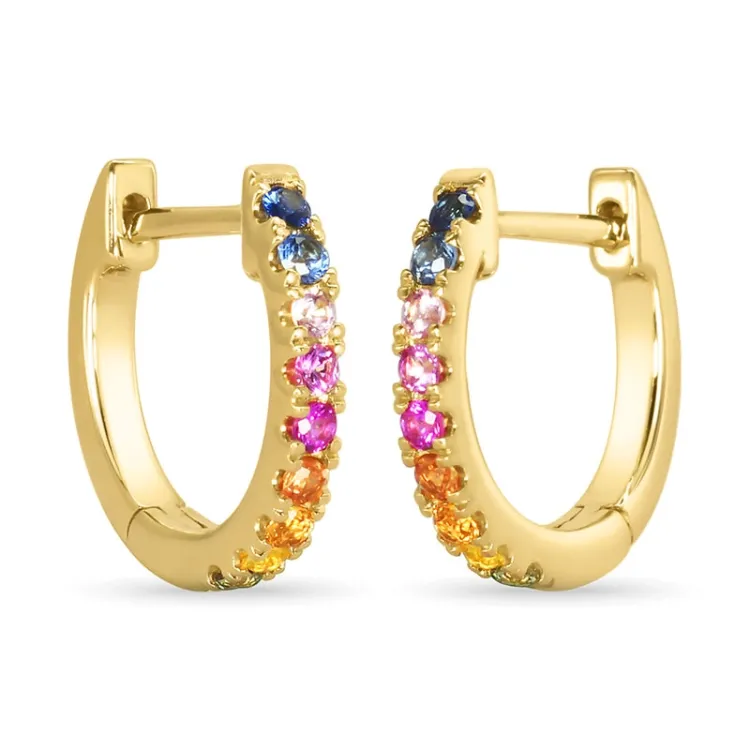 12 mm regenbogenfarbenen Saphir Kreole in 14 Karat Gold mit Saphir 
