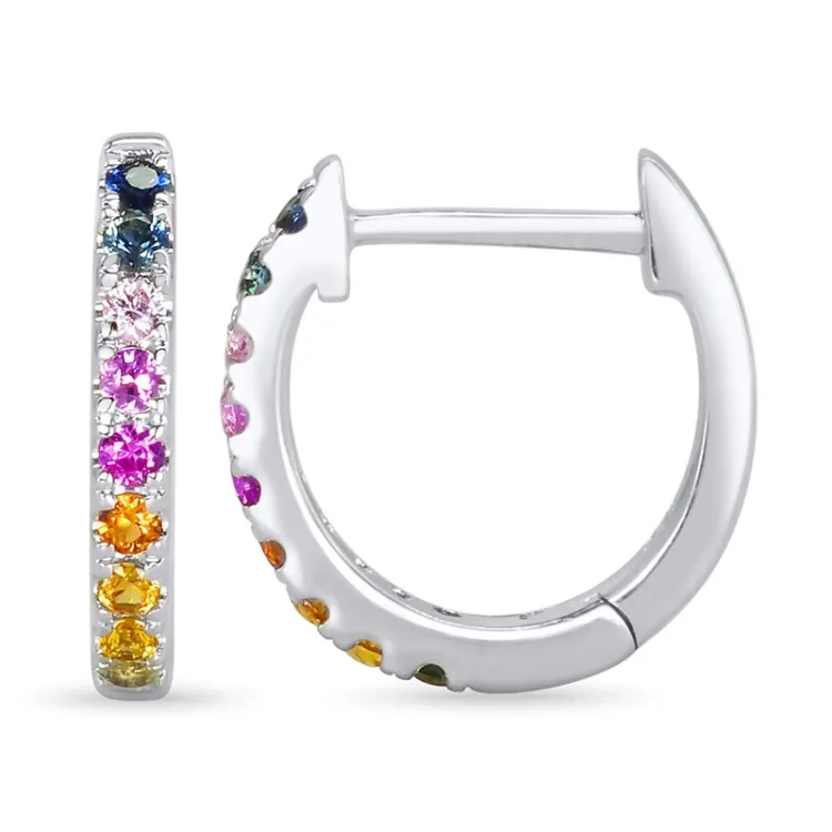 12 mm regenbogenfarbenen Saphir Kreole in 14 Karat Weißgold mit Saphir 