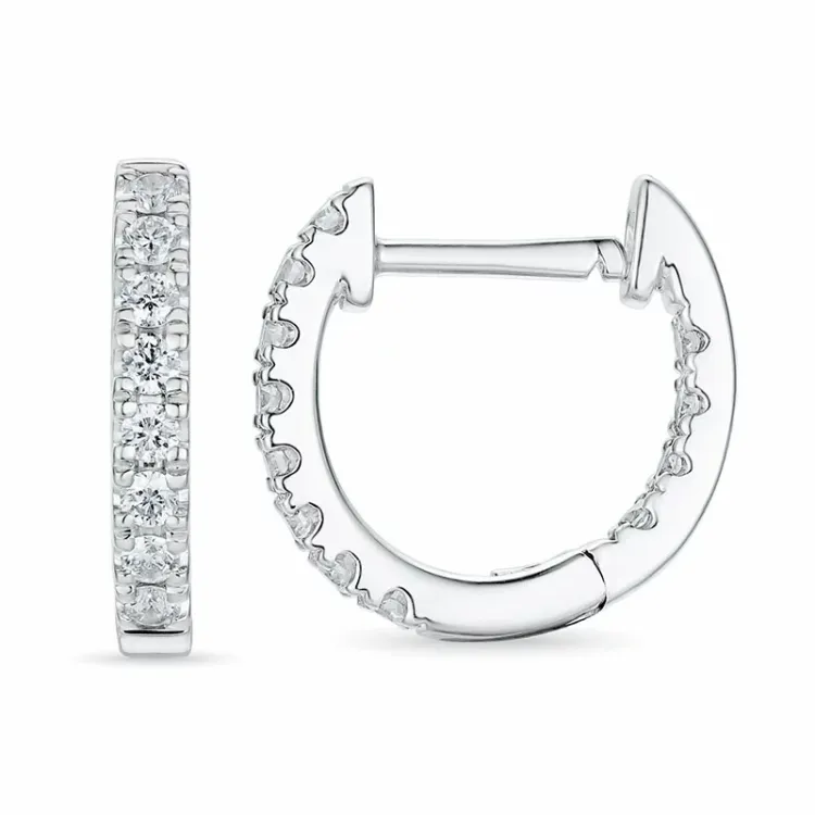 12 mm Diamant Kreole in 14 Karat Weißgold mit Diamant 