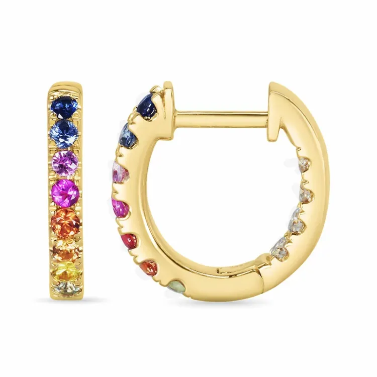 12 mm mehrfarbigen Saphir Kreole in 14 Karat Gold mit Diamant und Saphir