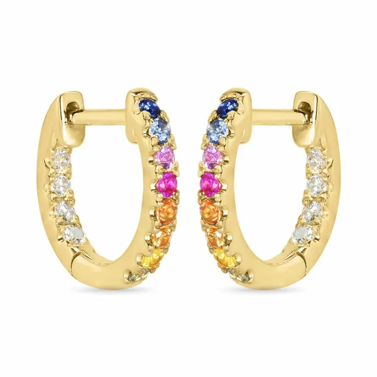 12 mm mehrfarbigen Saphir Kreole in 14 Karat Gold mit Diamant und Saphir