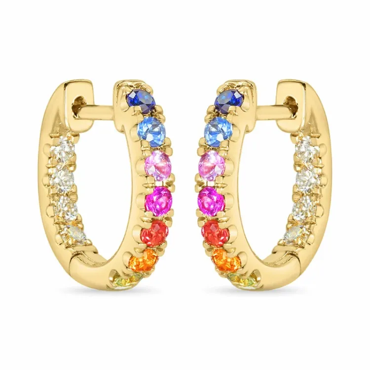 14 mm mehrfarbigen Saphir Kreole in 14 Karat Gold mit Diamant und Saphir
