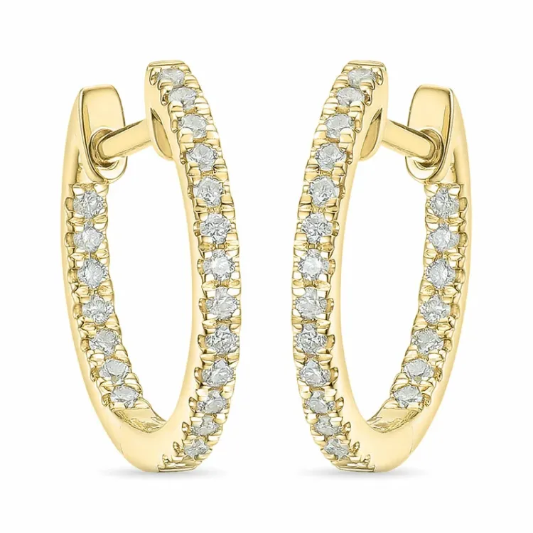 15 mm Diamant Kreole in 14 Karat Gold mit Diamant 