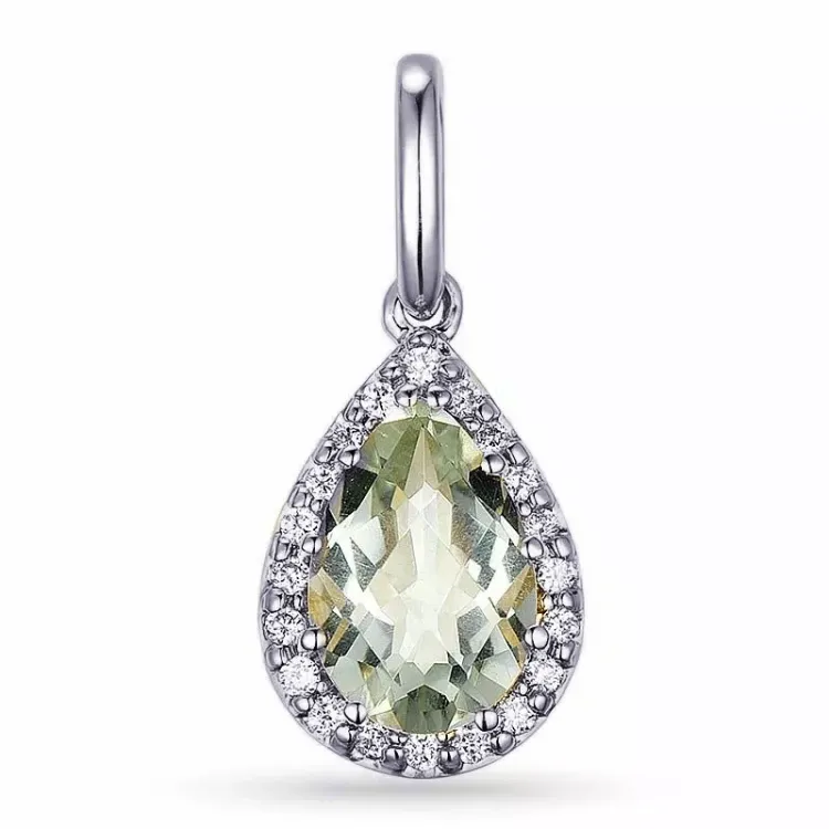 grünem Amethyst Diamantanhänger in 14 karat Weißgold 0,10 ct 1,55 ct
